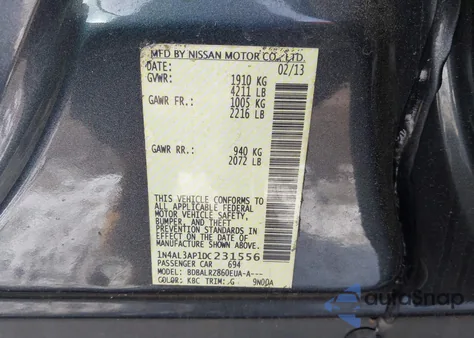 2013 Nissan Altima 2.5 S from USA, damaged, VIN 1N4AL3AP1DC231556